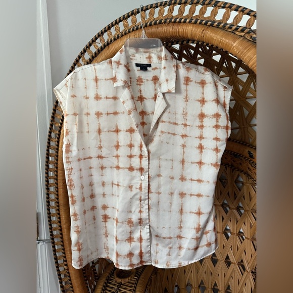 Halogen Clay Orange Ivory Button Down Blouse - Picture 1 of 8